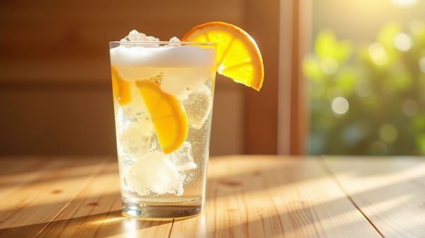 A refreshing sparkling beverage with real orange juice