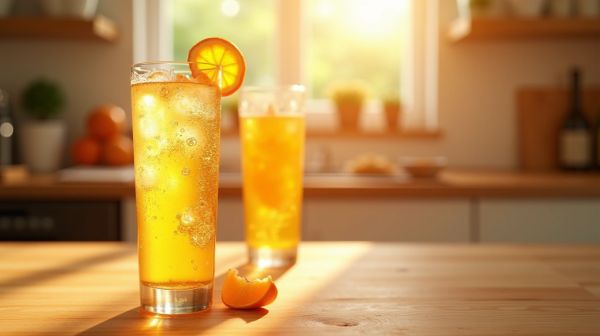 A refreshing sparkling beverage with real orange juice